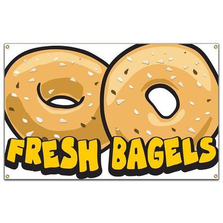 SIGNMISSION Fresh Bagels Banner Heavy Duty 13 Oz Vinyl with Grommets Single Sided B-60 Fresh Bagels